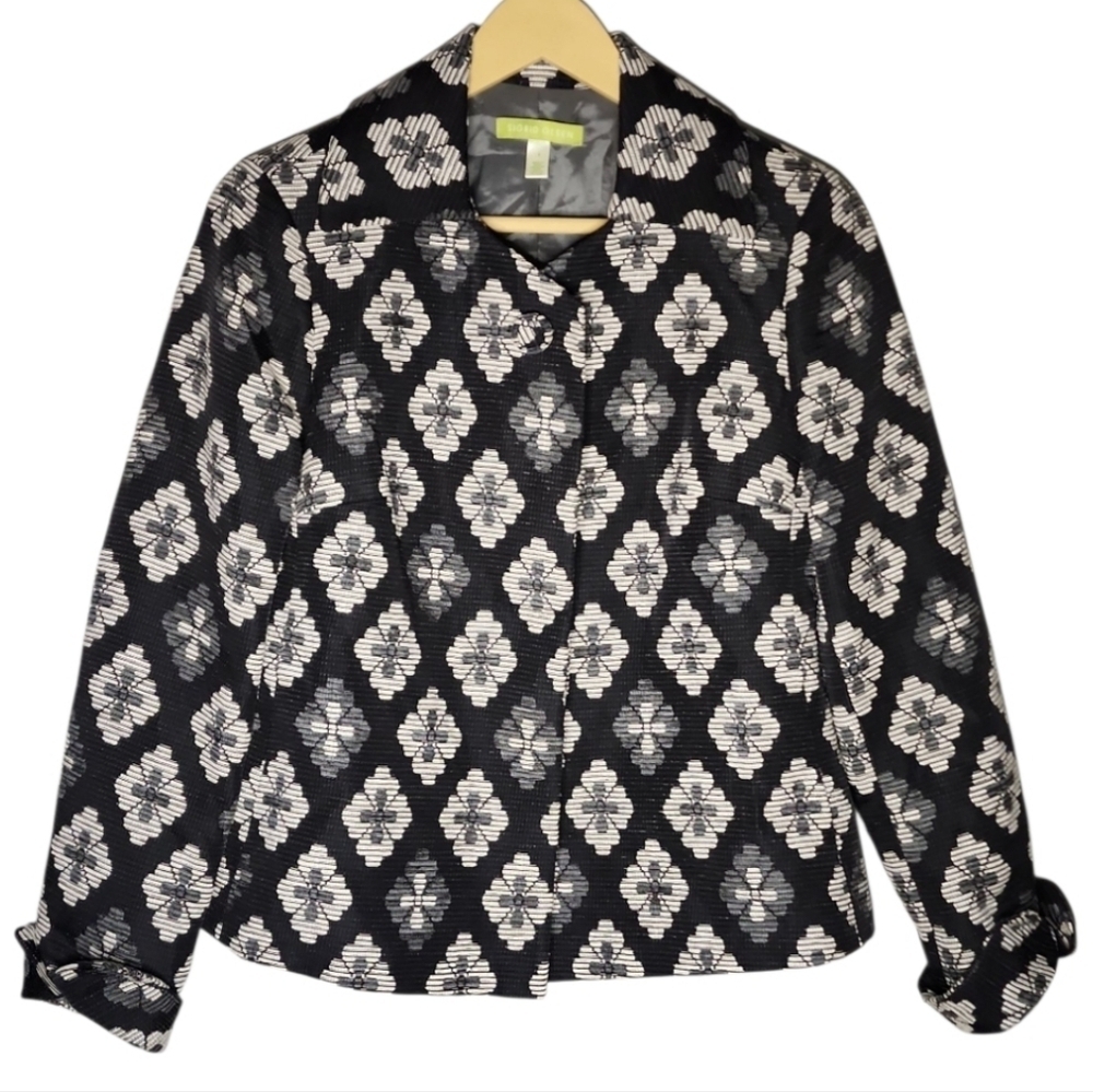 Sigrid Olsen Black Cream Gray Floral Textured Brocade Career Wear Blazer Size 4